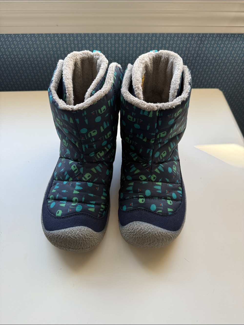 KEEN Kids Navy Boot with Teal Pattern